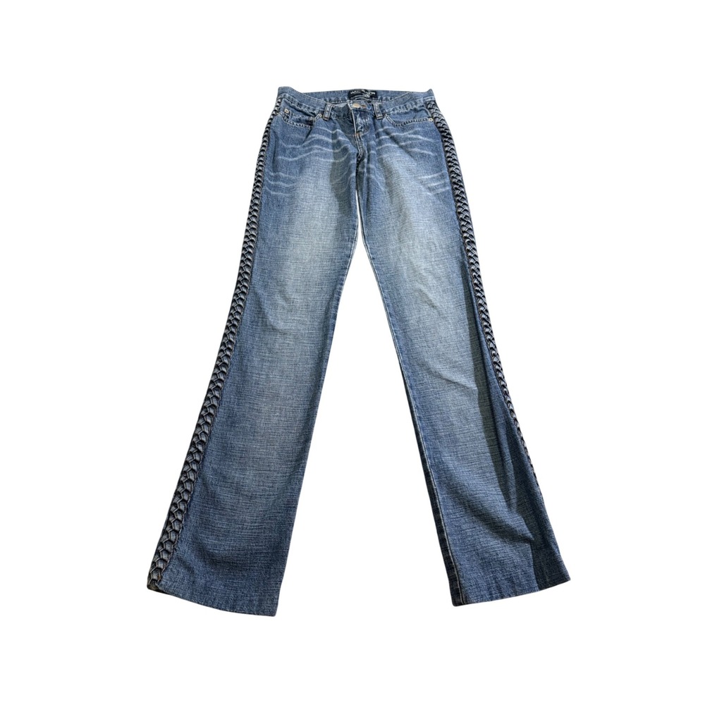 Womens London Y2K Straight Leg Jeans 0 Blue Braided 2000s Boho‎ Denim Western